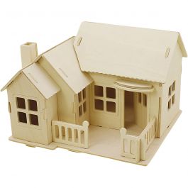3D Wooden Construction Kit, House with terrace, size 19x17,5x15 , 1 pc [HOB-57875]