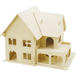 3D Wooden Construction Kit, House with veranda, size 22,5x16x17,5 , 1 pc [HOB-57876]