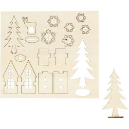 Self-assembly Figures, house, tree, roe deer, L: 15,5 cm, W: 17 cm, 1 pack [HOB-57888]