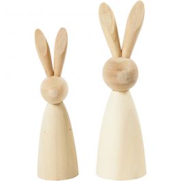 Wooden Rabbits, H: 12+14 cm, D: 3,5+4 cm, 2 pc/ 1 pack [HOB-57895]
