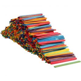 Wood Sticks, assorted colours, L: 11,4 cm, W: 10 mm, 1000 pc/ 1 pack [HOB-57999]