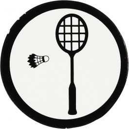 Cardboard Emblem, white/black, badminton racket, D 25 mm, 20 pc/ 1 pack [HOB-586035]