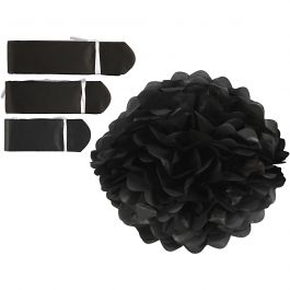 Tissue Pompons, black, D 20+24+30 cm, 16 g, 3 pc/ 1 pack [HOB-590002]