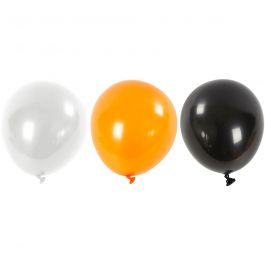 Balloons, black, orange, white, Round, D 23-26 cm, 10 pc/ 1 pack [HOB-591470]