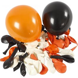 Balloons, black, orange, white, Round, D 23-26 cm, 100 pc/ 1 pack [HOB-59147]