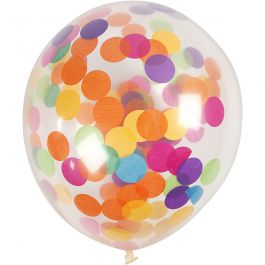 Balloons with Confetti, transparent, round, D 23 cm, 4 pc/ 1 pack [HOB-59174]