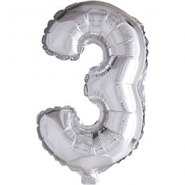 Foil Balloon, silver, 3, H: 41 cm, 1 pc [HOB-59187]