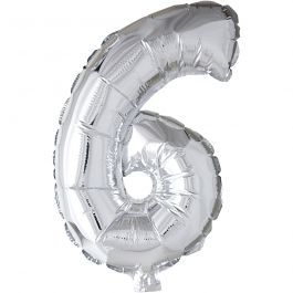 Foil Balloon, silver, 6, H: 41 cm, 1 pc [HOB-59190]