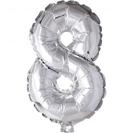 Foil Balloon, silver, 8, H: 41 cm, 1 pc [HOB-59192]