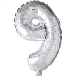 Foil Balloon, silver, 9, H: 41 cm, 1 pc [HOB-59193]