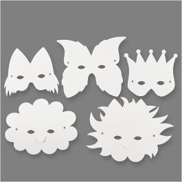 Masks incl. elastic head-band, white, H: 15-20 cm, 230 g, 5 pc/ 1 pack [HOB-592600]