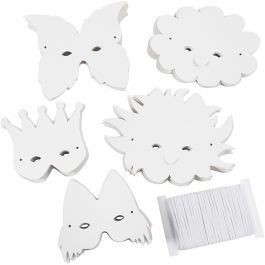 Masks incl. elastic head-band, white, H: 15-20 cm, 230 g, 100 asstd./ 1 pack [HOB-59261]