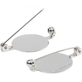 Brooch Backs, silver-plated, D 20 mm, 100 pc/ 1 pack [HOB-600771]