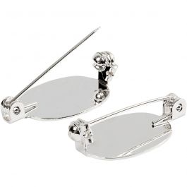 Brooch Backs, silver-plated, size 20x15 mm, 100 pc/ 1 pack [HOB-600781]