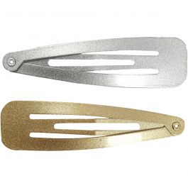 Hair Slide, gold, silver, L: 66 mm, W: 17 mm, 4 pc/ 1 pack [HOB-600994]
