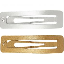 Hair Slide, gold, silver, L: 58 mm, W: 16 mm, 4 pc/ 1 pack [HOB-600995]