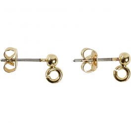Stud Earrings, gold-plated, L: 15 mm, D 3,8 mm, hole size 0,8 mm, 10 pc/ 1 pack [HOB-60581]