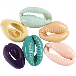 Shell, assorted colours, L: 20 mm, 6 pc/ 1 pack [HOB-61018]