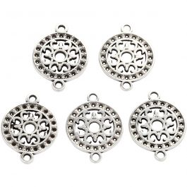 Jewellery Pendant, silver-plated, D 14 mm, hole size 1,2 mm, 5 pc/ 1 pack [HOB-61173]