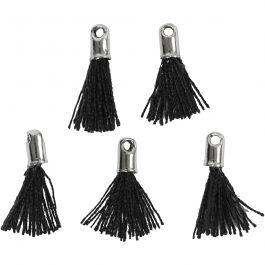 Cotton Tassel, black, L: 10 mm, hole size 1 mm, 5 pc/ 1 pack [HOB-61185]