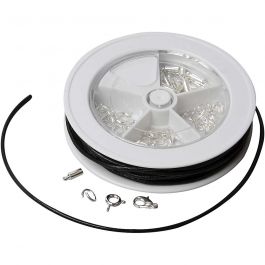 Jewellery Starter Kit, black, silver-plated, Leather laces, 1 set [HOB-61367]