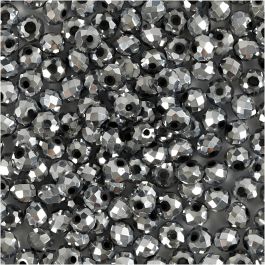 Faceted Beads, metallic grey, size 3x4 mm, hole size 0,8 mm, 100 pc/ 1 pack [HOB-61678]