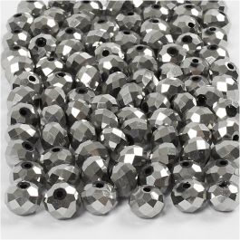 Faceted Beads, metallic grey, size 5x6 mm, hole size 1 mm, 100 pc/ 1 pack [HOB-61684]