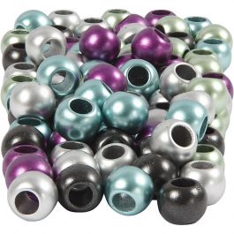 Pony Beads, metallic colours, 60 g, D 10 mm, hole size 4 mm, 125 ml/ 1 pack [HOB-617180]
