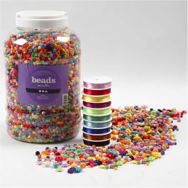 Plastic Beads and Elastic Beading Cord, size 6-20 mm, hole size 1,5-6 mm, 1 pack [HOB-61815]