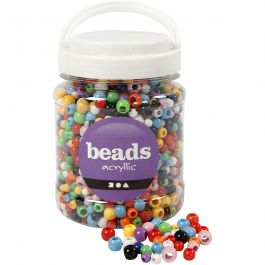 Pony Beads, assorted colours, 430 g, D 6-10 mm, hole size 3-5 mm, 700 ml/ 1 tub [HOB-61839]