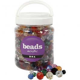 Faceted Bead Mix, assorted colours, 500 g, size 10-12-16 mm, hole size 1-2,5 mm, 700 ml/ 1 tub [HOB-61878]
