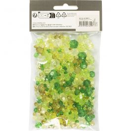 Faceted Bead Mix, green glitter, size 4-12 mm, hole size 1-2,5 mm, 45 g/ 1 pack [HOB-618811]