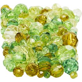 Faceted Bead Mix, green glitter, size 4-12 mm, hole size 1-2,5 mm, 250 g/ 1 pack [HOB-61881]