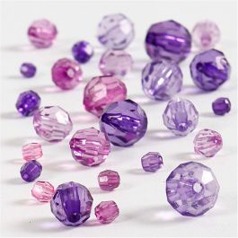 Faceted Bead Mix, purple, size 4-12 mm, hole size 1-2,5 mm, 45 g/ 1 pack [HOB-618831]