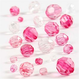 Faceted Bead Mix, pink, size 4-12 mm, hole size 1-2,5 mm, 45 g/ 1 pack [HOB-618841]