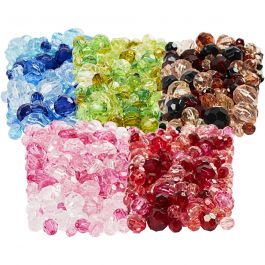 Faceted Bead Mix, assorted colours, D 4-12 mm, hole size 1-2,5 mm, 7x250 g/ 1 pack [HOB-61888]