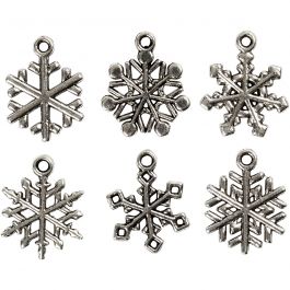 Snowflake, antique silver, H: 20 mm, hole size 1,5 mm, 18 asstd./ 1 pack [HOB-63232]