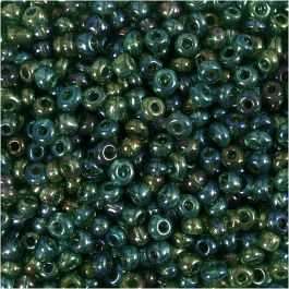 Rocaille Seed Beads, green oil, D 3 mm, size 8/0 , hole size 0,6-1,0 mm, 25 g/ 1 pack [HOB-682181]