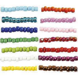 Rocaille Seed Beads, assorted colours, D 3 mm, size 8/0 , hole size 0,6-1,0 mm, 14x25 g/ 1 pack [HOB-68223]