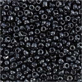 Rocaille Seed Beads, metallic black, D 3 mm, size 8/0 , hole size 0,6-1,0 mm, 25 g/ 1 pack [HOB-682281]