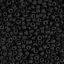 Rocaille Seed Beads, frosted black, D 3 mm, size 8/0 , hole size 0,6-1,0 mm, 25 g/ 1 pack [HOB-682291]