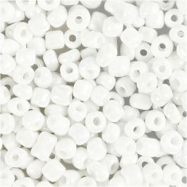 Rocaille Seed Beads, white - mother-of-pearl, D 4 mm, size 6/0 , hole size 0,9-1,2 mm, 25 g/ 1 pack [HOB-682751]
