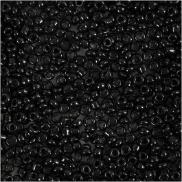 Rocaille Seed Beads, black, D 2 mm, size 12/0 , hole size 0,8 mm, 25 g/ 1 pack [HOB-682831]