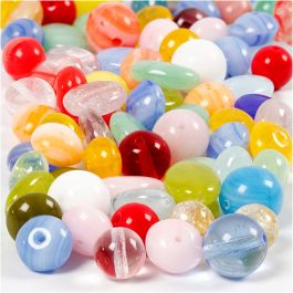 Glass beads, assorted colours, round, oval, circular, D 6-13 mm, hole size 0,5-1,5 mm, 60 g/ 1 pack [HOB-684250]