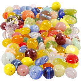 Glass beads, assorted colours, round, oval, circular, D 6-13 mm, hole size 0,5-1,5 mm, 350 g/ 1 pack [HOB-68425]