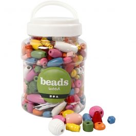 Wooden Beads, assorted colours, 175 g, size 5-28 mm, hole size 2,5-3 mm, 400 ml/ 1 bucket [HOB-684760]