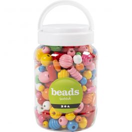 Wooden Beads, assorted colours, 175 g, size 5-28 mm, hole size 2,5-3 mm, 400 ml/ 1 bucket [HOB-684760]