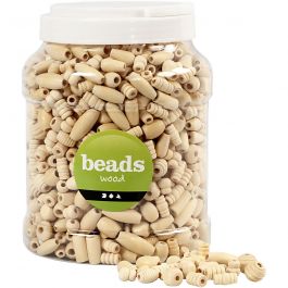 Wooden Beads, 850 g, size 5-28 mm, hole size 2,5-3 mm, 2 L/ 1 bucket [HOB-68477]