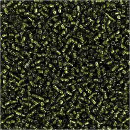 Rocaille Seed Beads, grass green, D 1,7 mm, size 15/0 , hole size 0,5-0,8 mm, 25 g/ 1 pack [HOB-686760]
