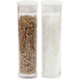 Rocaille Seed Beads, white, D 1,7 mm, size 15/0 , hole size 0,5-0,8 mm, 2x7 g/ 1 pack [HOB-68683]